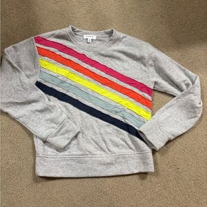 Evereve Gray Sweatshirt with Pink, Orange, Yellow, Light Blue & Navy Stripes